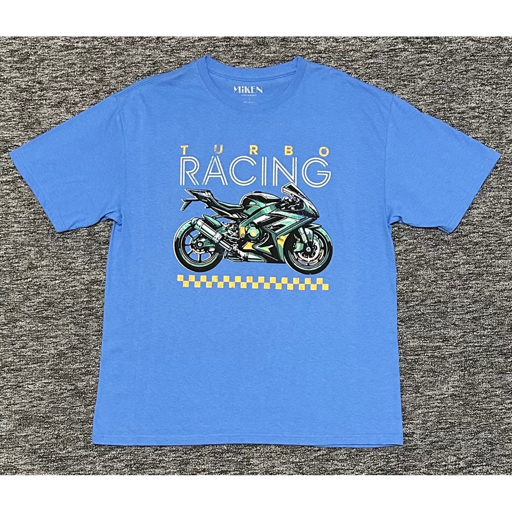 Miken Turbo Racing Mens Large Blue Motorcycle Sportbike Short Sleeve Shirt NWOT